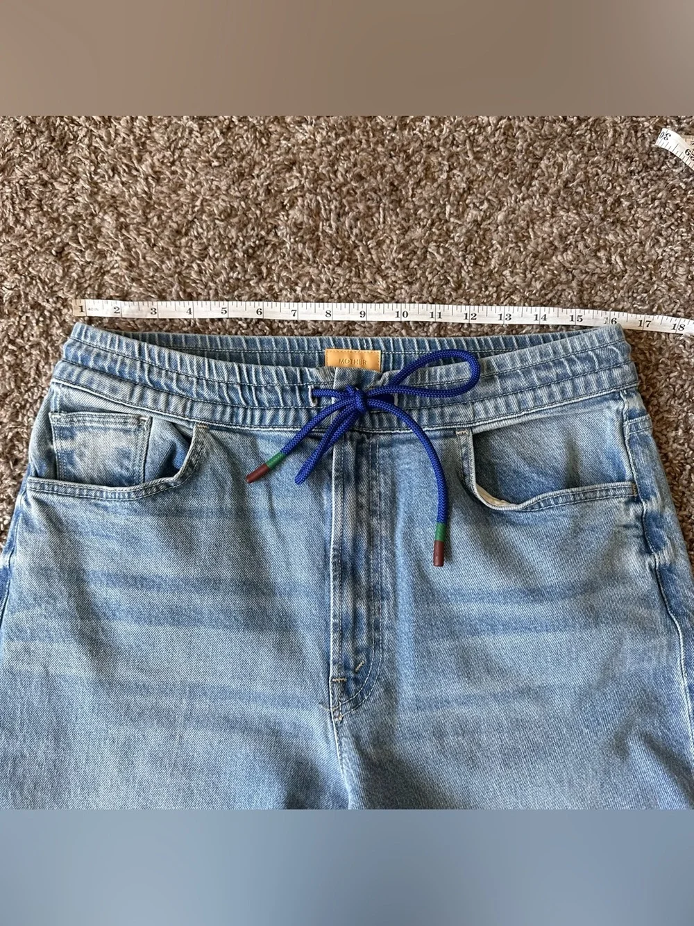 MOTHER Light Blue Straight-Leg Denim Jeans with Drawstring